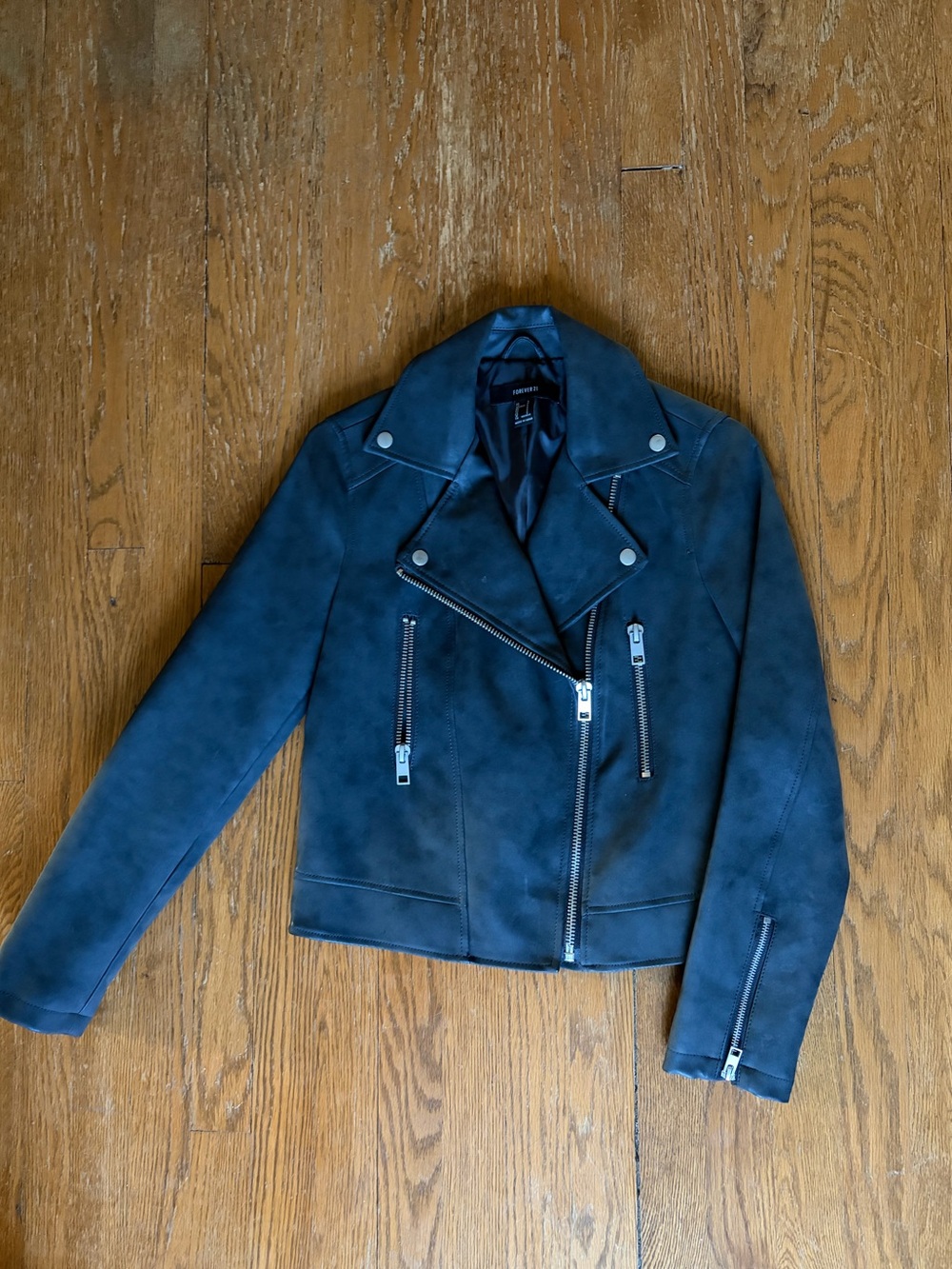 Forever 21 Charcoal Faux Leather Moto Jacket Small - Edgy Fall Layer